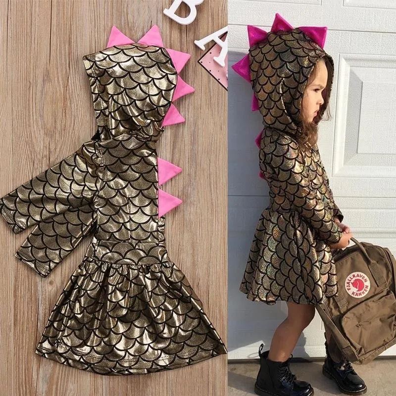 Girls Dinosaur Dress, Party Dress, Fish Scale Sequin Costume