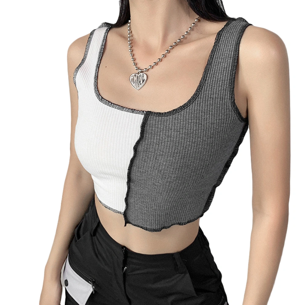 Women Fashion Color Block Patchwork Tank Top Stylish Sleeveless Crop Top