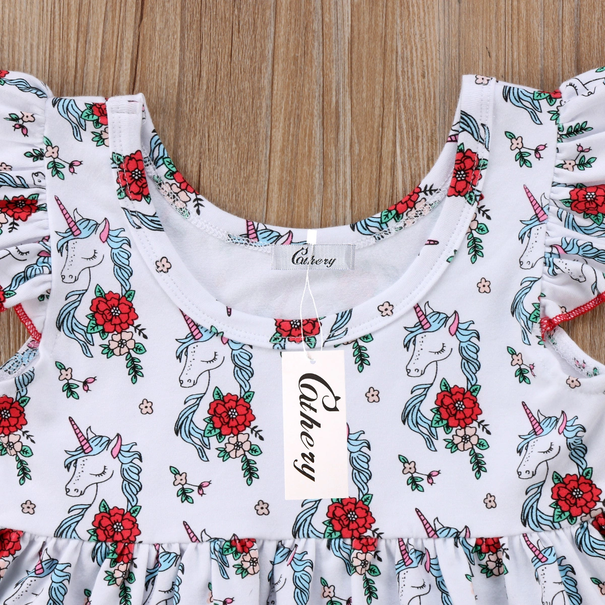 Baby Girls 2PCS Outfit Set Unicorn Flower Round Neck Top, Striped Triangle Pants