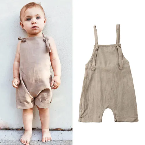 Baby Cute Jumpsuit Monochrome Loose Casual Sleeveless Sling Shorts