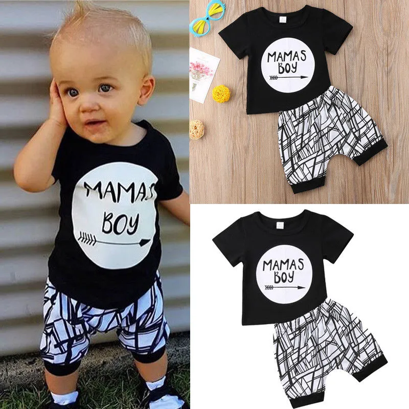 Baby Boy’s Letter Round Neck T-shirt and Geometric Pattern Shorts