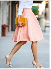 Women Pleated Skirt, Plain Elasticated High Waist Loose Midi Skirts