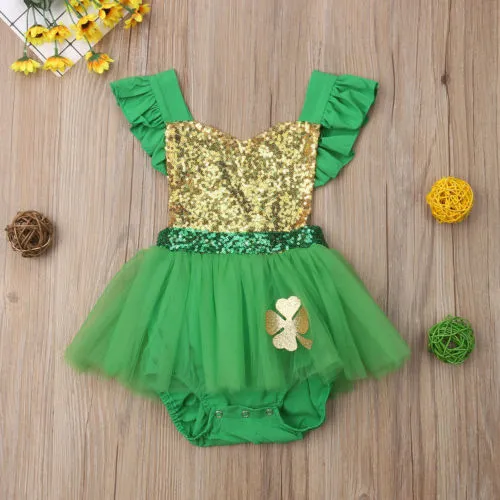 Baby Girl's Sequins Sleeveless Romper Backless Tulle Dress Bodysuit