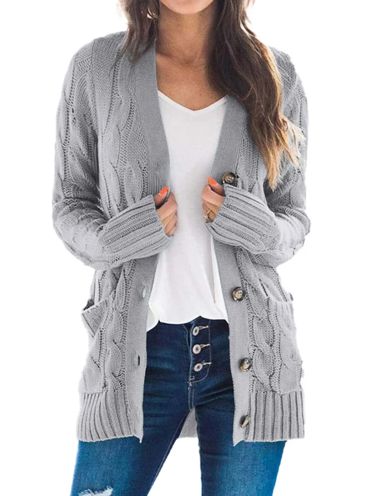 Women Knit Coat, Long Sleeve Buttons Cardigan Tops Casual for Spring