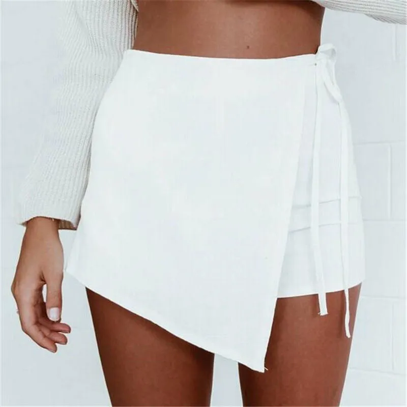 Women Side Tie Shorts, Solid Color High Waist Summer Short Pants