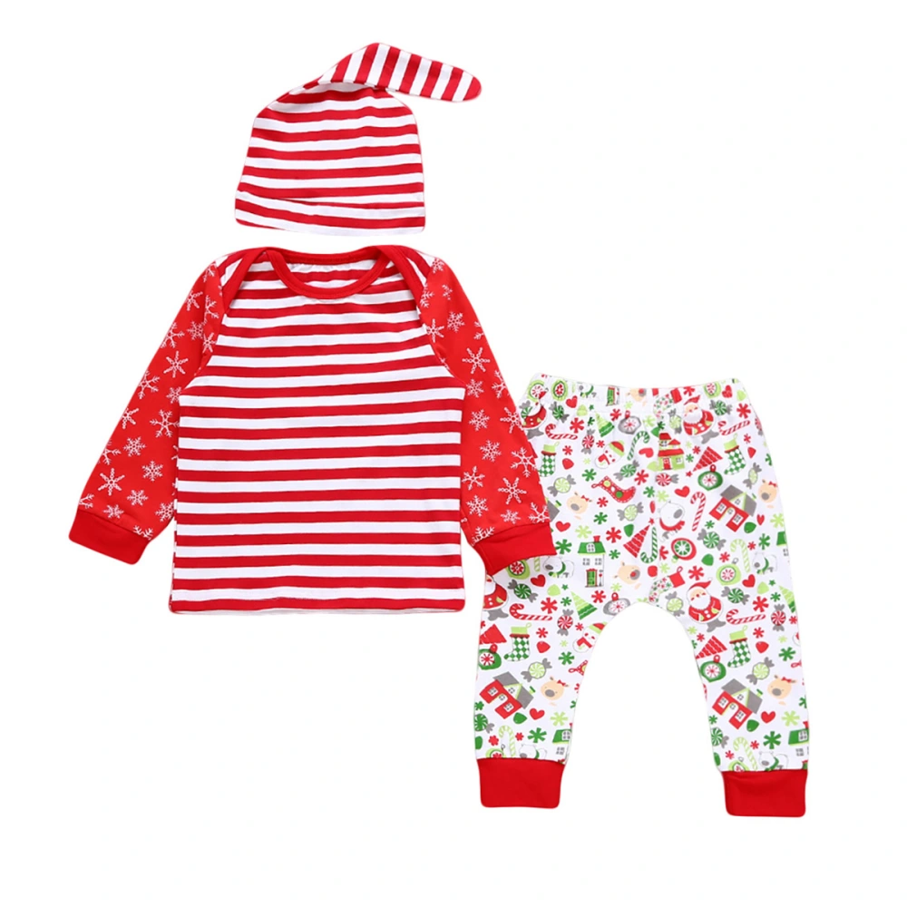 Baby's Christmas Snowflake Striped T-shirt with Long Pants and Hat