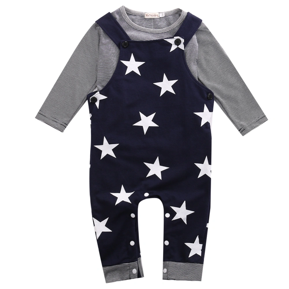 Baby Long-Sleeved Tops + Five-Pointed Star Printed Bib Pants