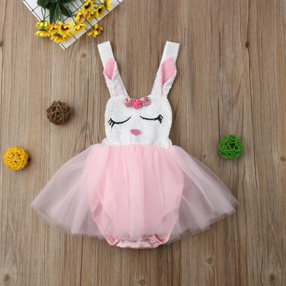 Baby Girls Romper, Cute Rabbit Backless Sling Mesh Multi-Layer TuTu Jumpsuit