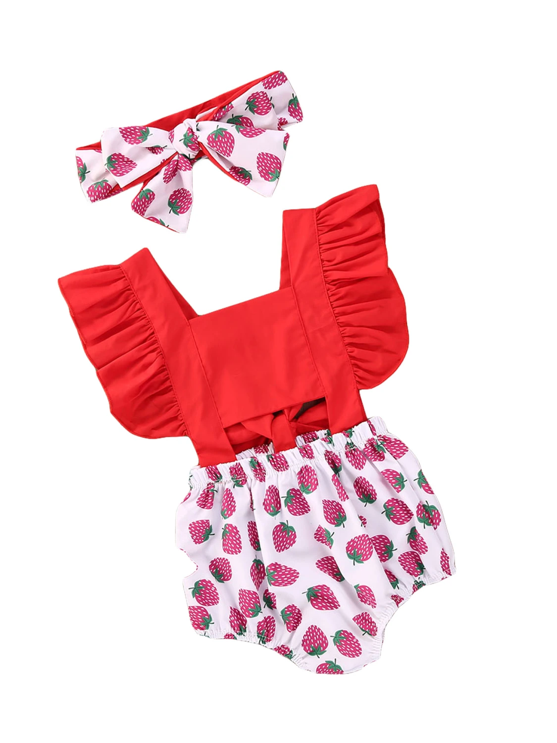 Newborn Baby Girls' Ruffle Romper Big Bow Jumpsuit Outfit with Headband