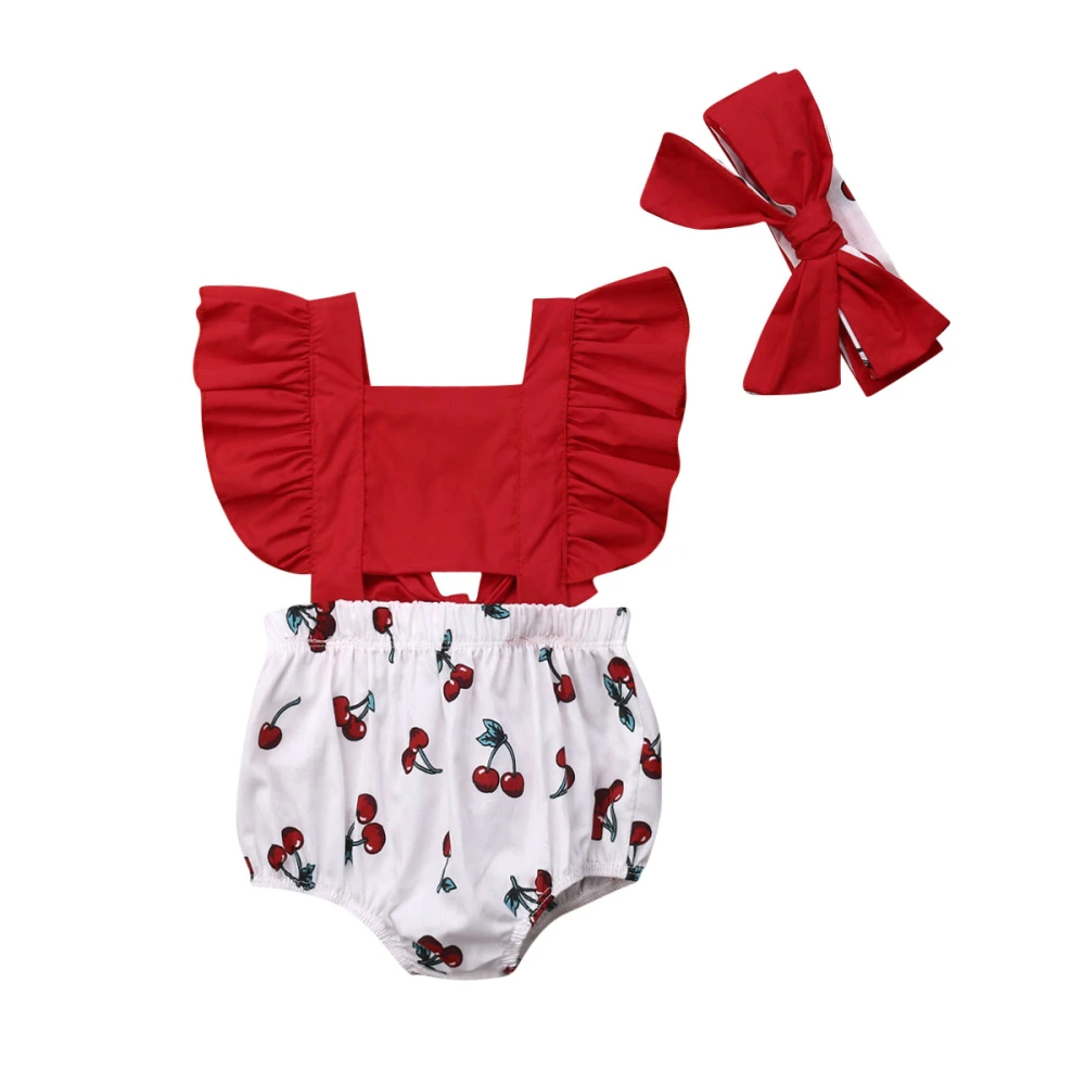 Newborn Baby Girls' Ruffle Romper Big Bow Jumpsuit Outfit with Headband