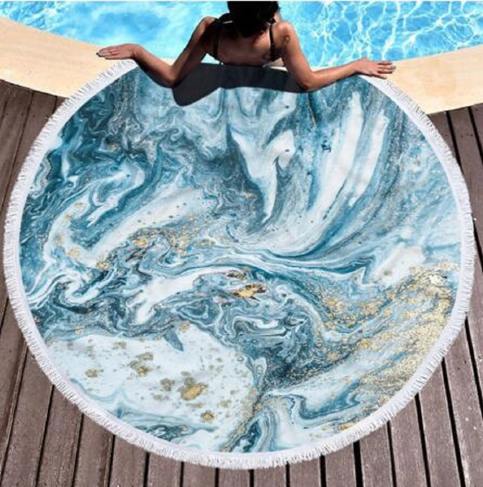 Round Beach Towel Quicksand Pattern Tassel Decoration Swimming Cover Blanket