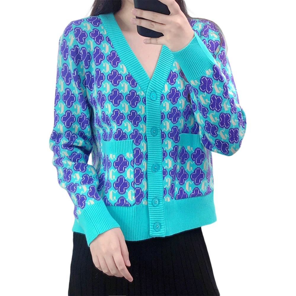 Ladies Single-breasted Knitwear, V-neck Long Sleeve Knitted Cardigan