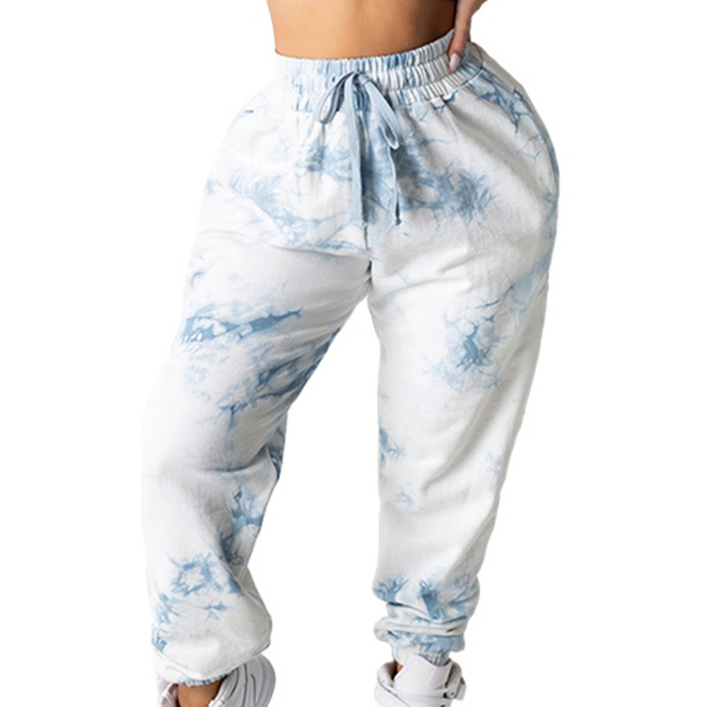 Female Trousers, Floral Print High Waist Causal Pants with Drawstring