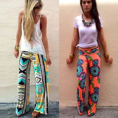 Women’s Wide Leg Pants, Patterns Printed Loose High Waist Long Bottoms