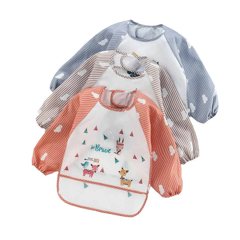 Baby Lovely Overalls Durable Waterproof Full Crew Neck Pattern Printed Bib