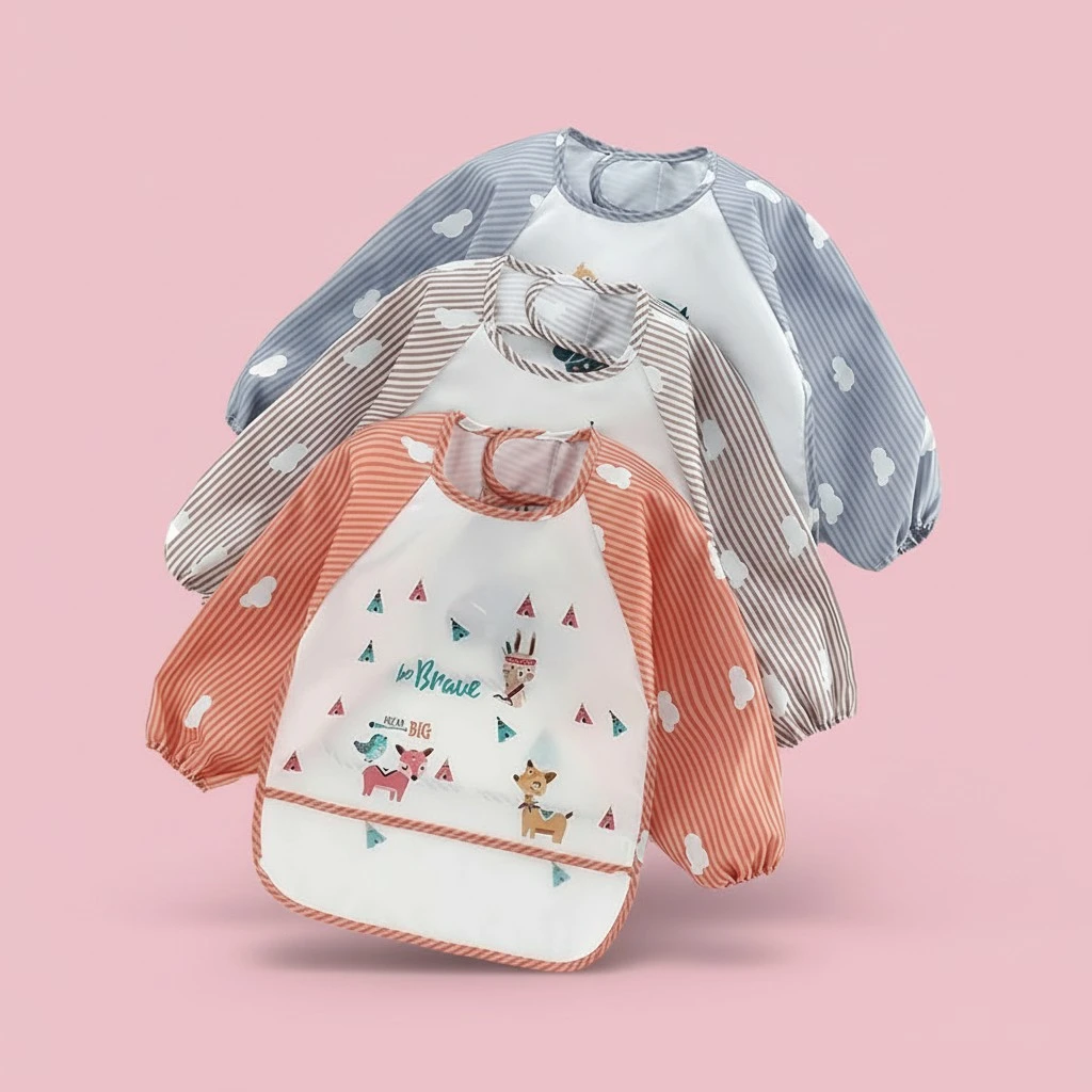 Baby Lovely Overalls Durable Waterproof Full Crew Neck Pattern Printed Bib