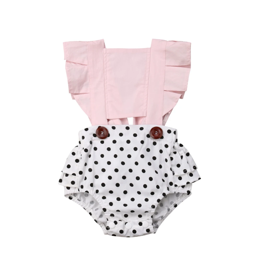 Baby Girls White Pink Sleeveless Printed Pattern Romper, 3-24 Months