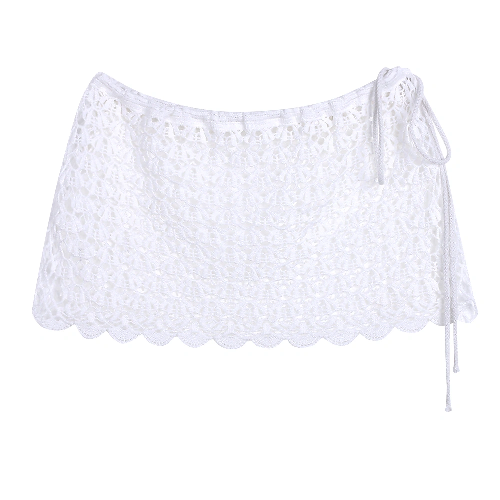 Women’s Cover Up Skirt, Solid Color Low Cute Crochet Cutouts Swim Smock Skirt