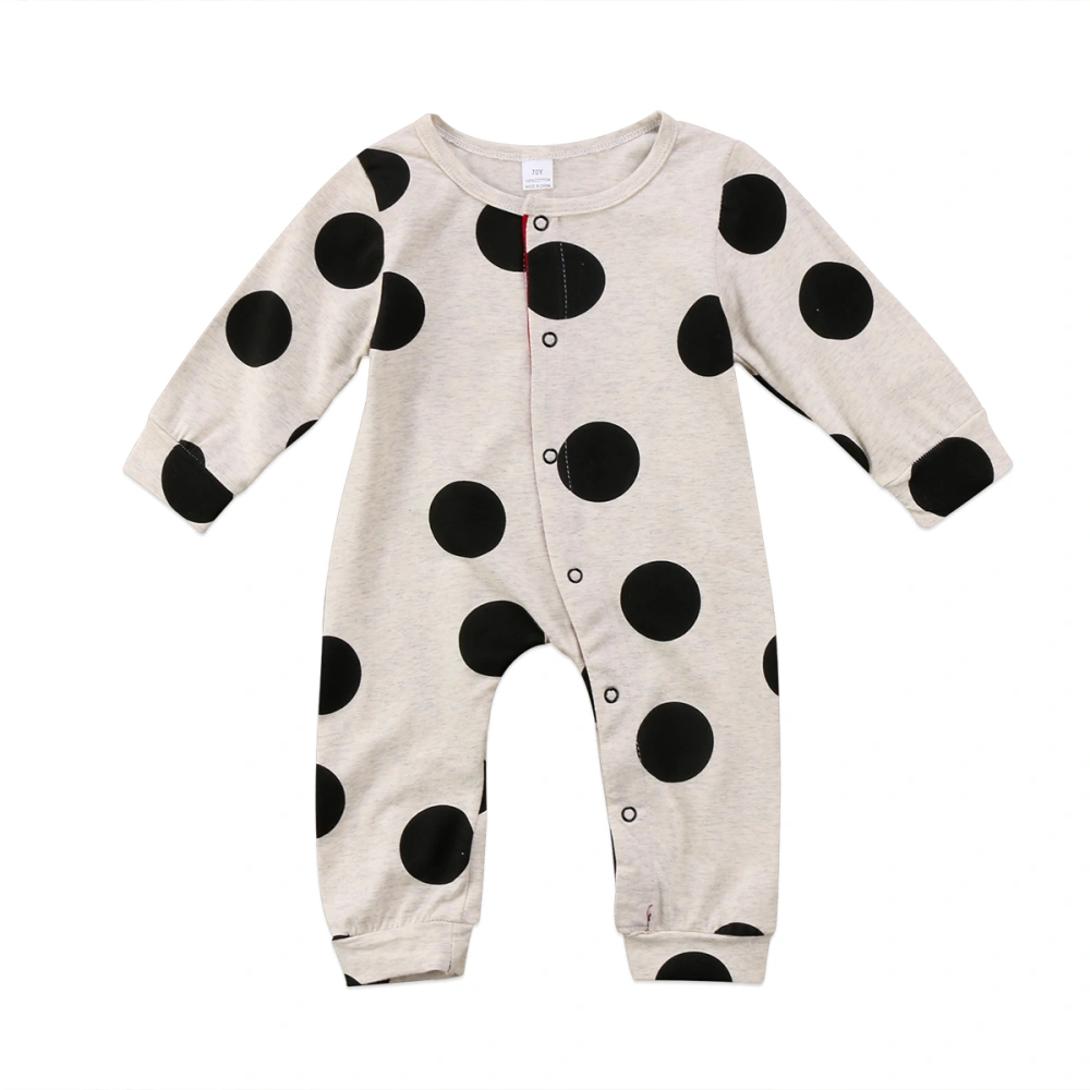 Unisex Baby Romper, Long Sleeve Polka Dot Printed Crew Neck Casual Jumpsuit