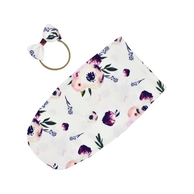 Newborn Baby Daily Sleeping Bag, Stripe/Floral Printed Wrap Blanket+Headband