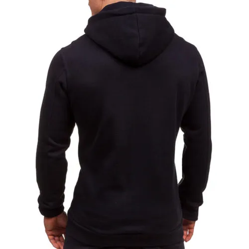 Men Solid Color Zip Up Hoodie Long Sleeve Classic Winter Cotton Sweatshirt