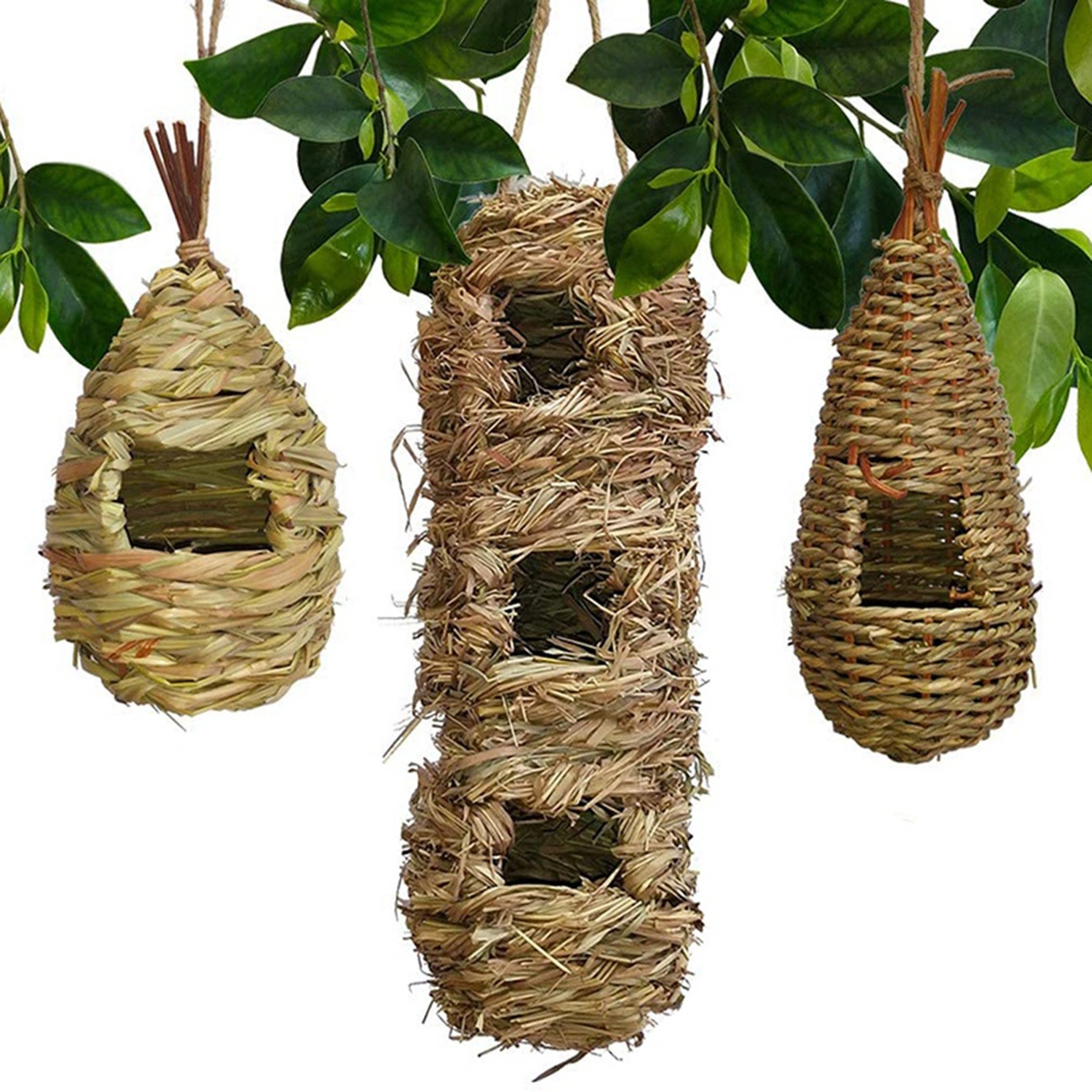 Bird Nest, Hand-Woven Hanging Cages Grass Hut for Sparrows Canaries