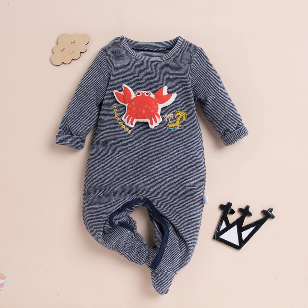 Newborn Baby Bodysuit, Long Sleeve Stripe Cartoon Crab Jumpsuit