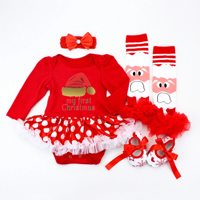 Girls Christmas Clothes Set, Skirt Romper + Flat Shoes + Hairband + Leg Warmers