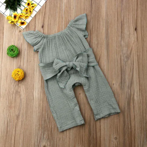 Summer Newborn Baby Girls Romper, Solid Off Shoulder Ruffled Bodysuit