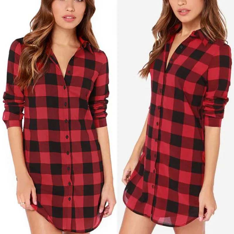 Women's Plaid Button Shirt Long Sleeve Stand Up Collar Blouse