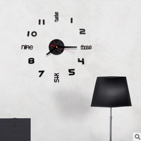 Home DIY Wall Clock, 3D Frameless Modern Large Wall Clock Sticker