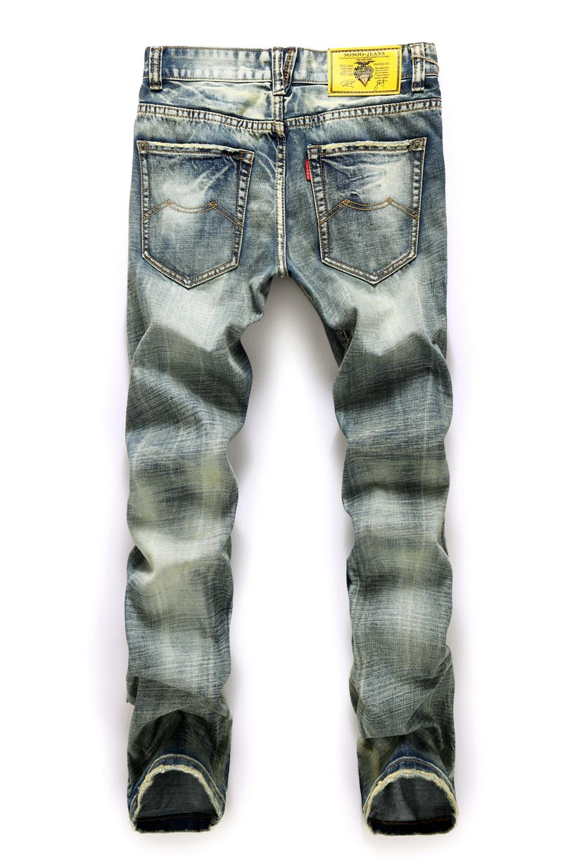 Men Ripped Hole Jeans Slim Fit Washed Denim Pants Pencil Trousers