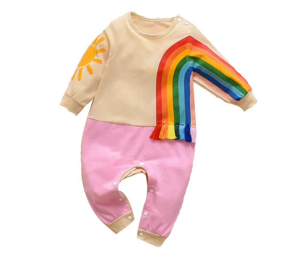 Baby Romper, Infant Rainbow Printed Long Sleeves Sun Pattern Jumpsuit