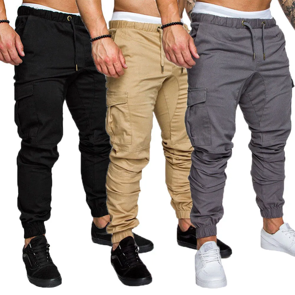 Men Casual Slim Sweatpants with Pockets Drawstring Elastic Waist Cargo Pants