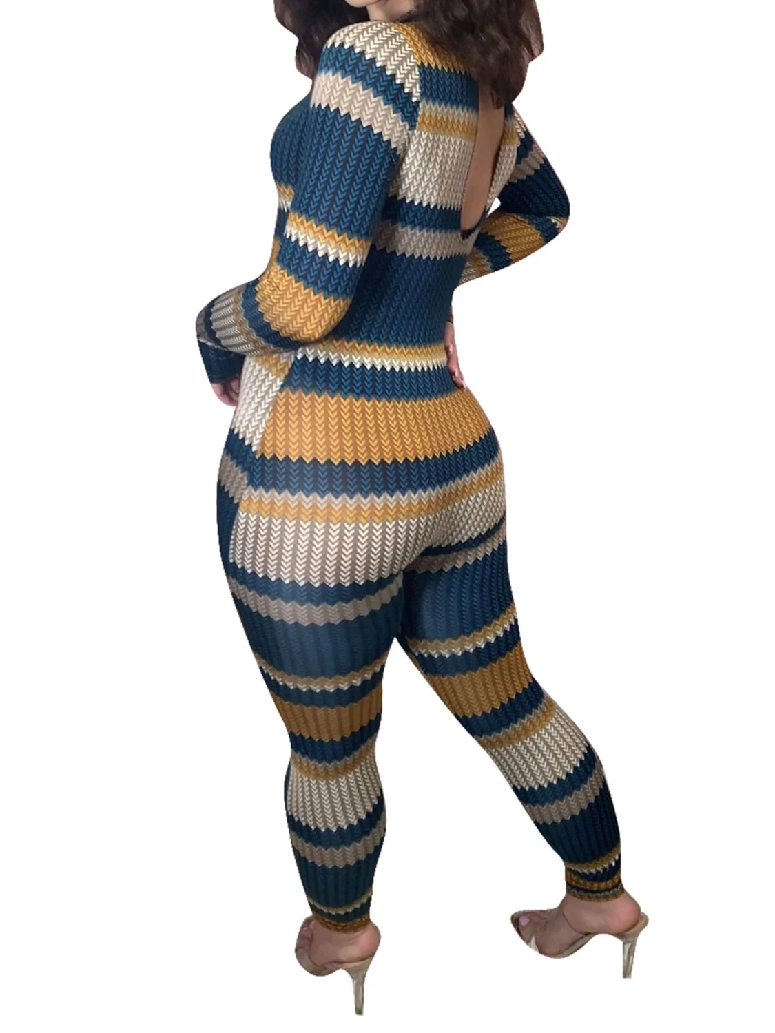Women's Jumpsuit Stripe Printing Block Splicing Jumpsuit for Female