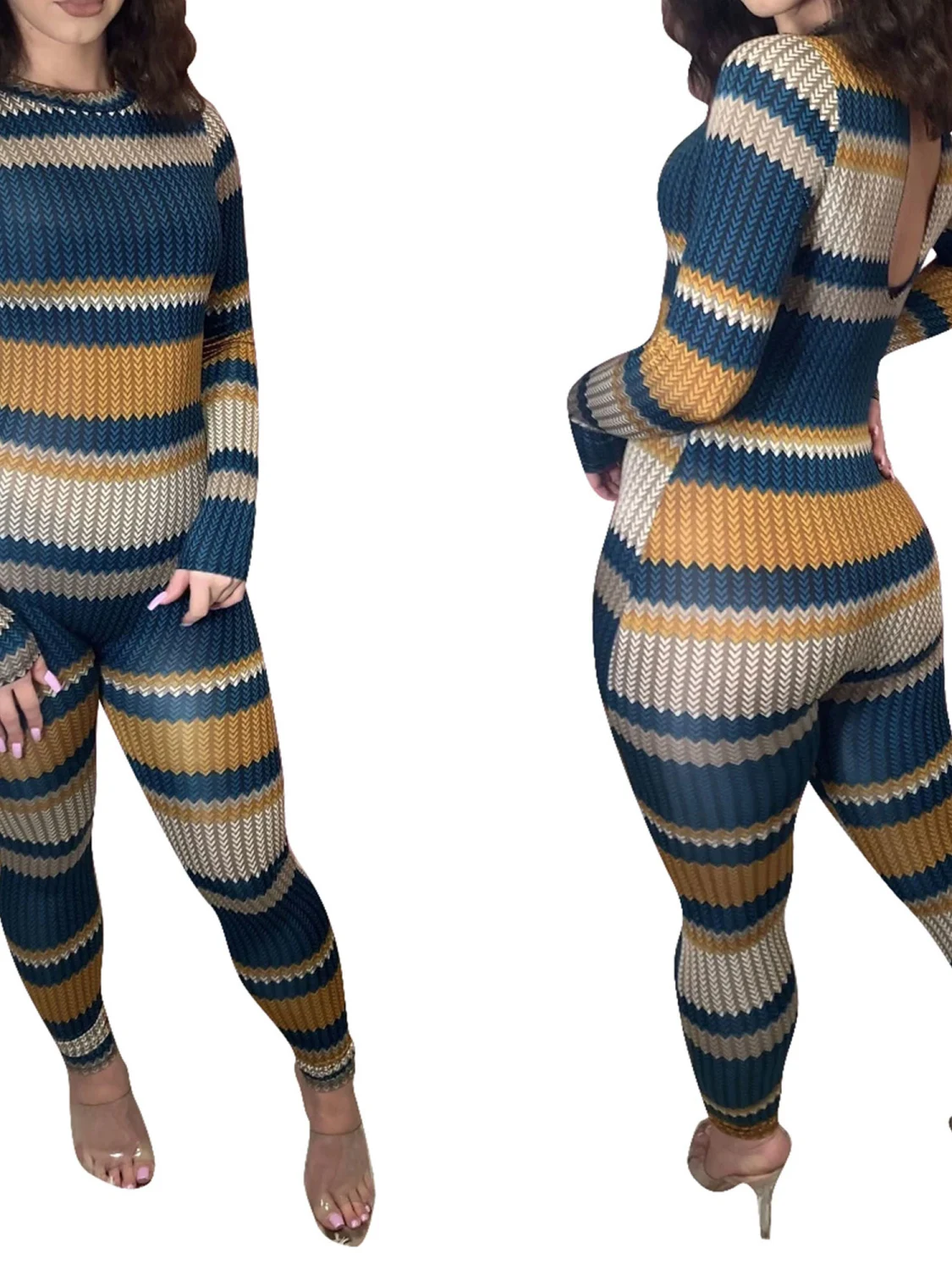 Women's Jumpsuit Stripe Printing Block Splicing Jumpsuit for Female