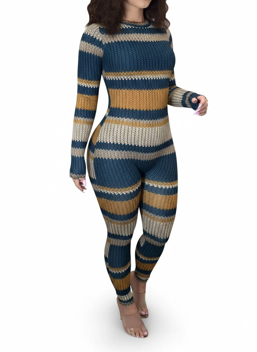 Women's Jumpsuit Stripe Printing Block Splicing Jumpsuit for Female