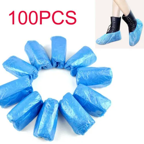 100PCs Disposable Shoe Covers Plastic Anti Slip Indoor Floor Protection