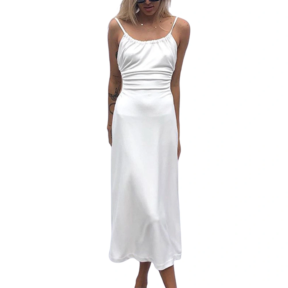 Female Long Dress, Solid Color U-Neck Sleeveless Backless One-Piece