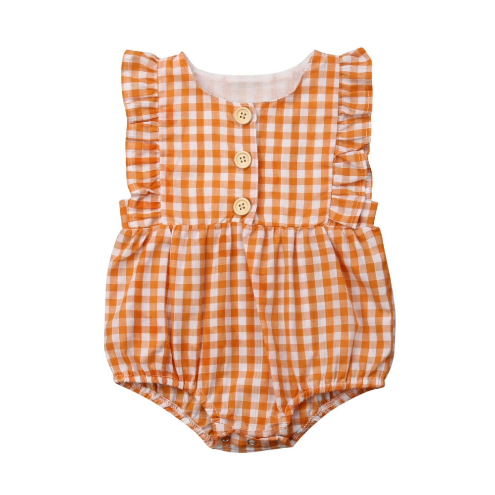 Baby Girls Summer Plaid Romper Sleeveless O-neck Button Ruffle Jumpsuit