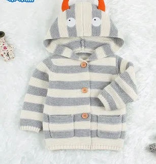 Baby Unisex Knitted Coat, Long Sleeve Stripe Pattern Hooded Tops