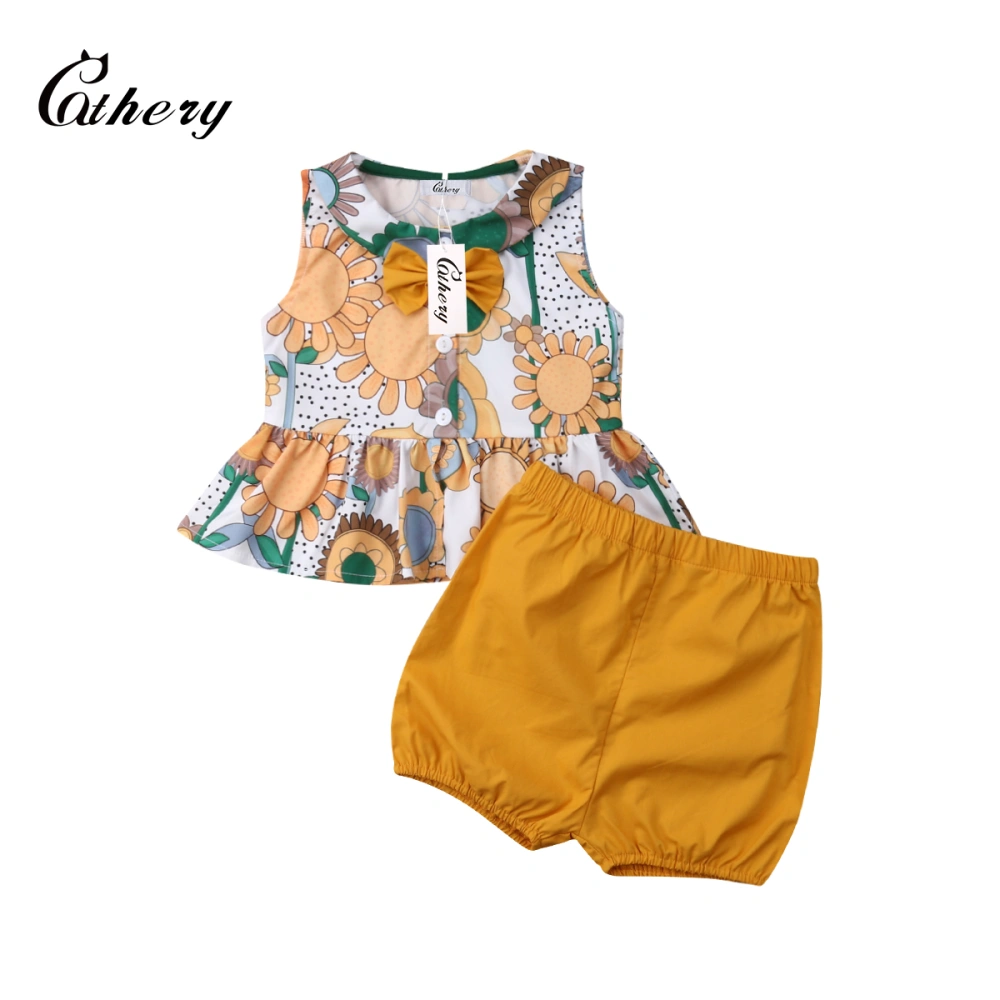 Toddler Girl's Sunflower Print A-Line Vest + Yellow Lantern Shorts