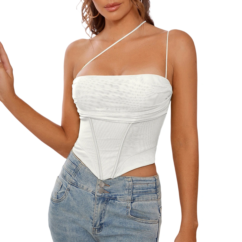 Women's Corset Crop Tops One Shoulder Sleeveless Boned Camisole