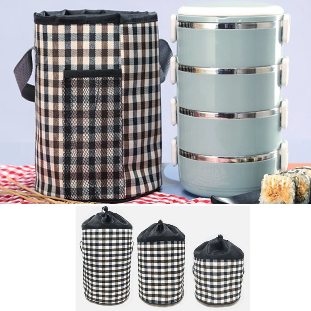 Portable Lunch Bags British Style Plaid Print Insulated Oxford Storage Bag