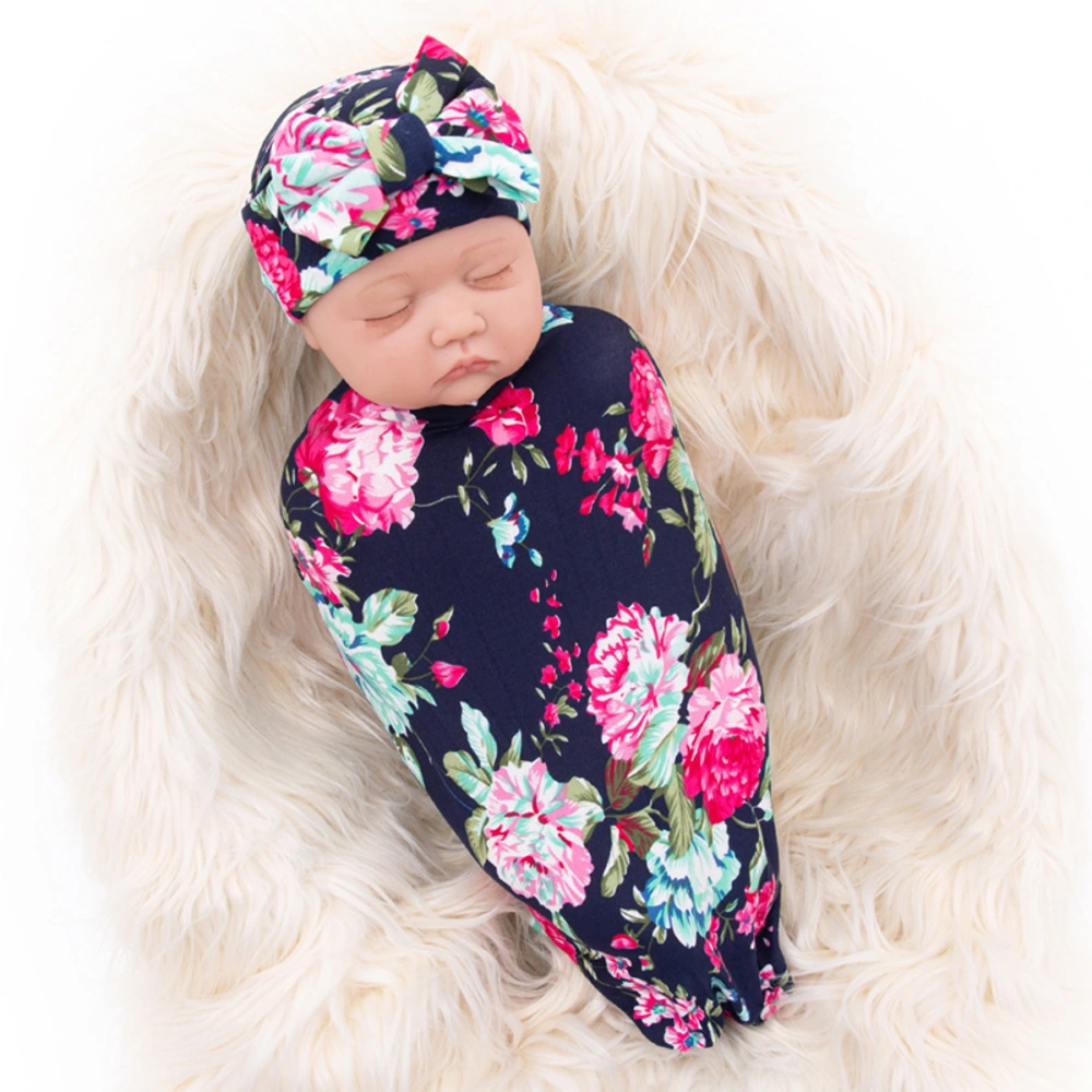 Newborn Baby Blanket, Printed Sleep Swaddle Blanket+Beanie Cap