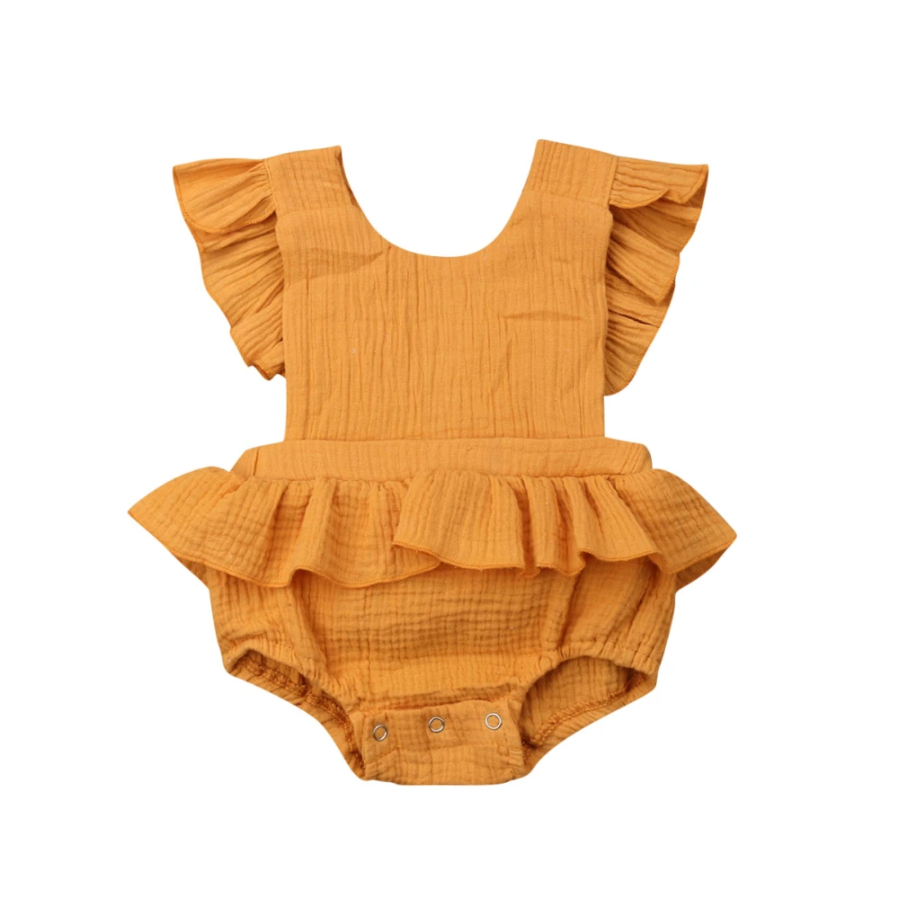 Baby Girl Jumpsuit Ruffled Strap Pure Sleeveless Design Soft Romper