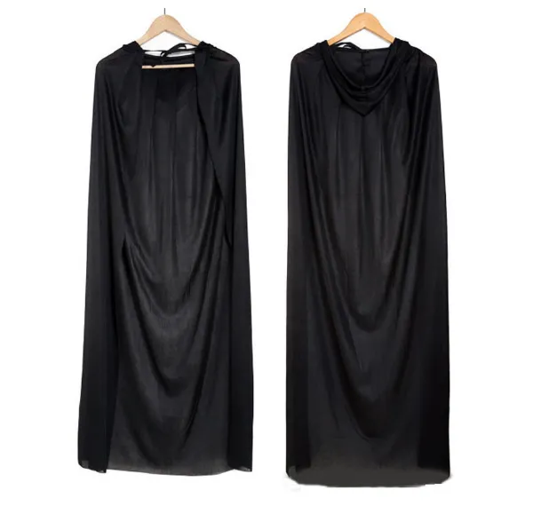 Long Hooded Cloak Adult Scary Black Halloween Costume Cape Cosplay Props