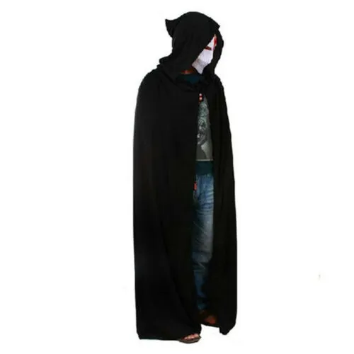 Long Hooded Cloak Adult Scary Black Halloween Costume Cape Cosplay Props