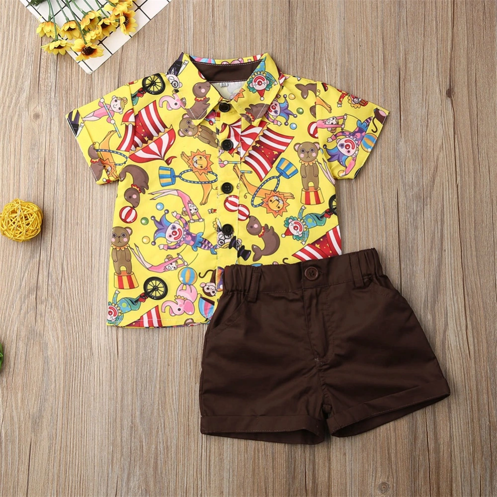 Kids Boys Summer Suit, Short Sleeve Printed Shirt+Solid Short Pants