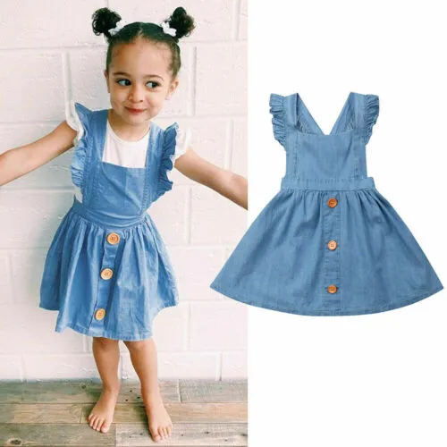 Girls Button Down Dress Ruffles Sleeveless Princess Back Cross Dress